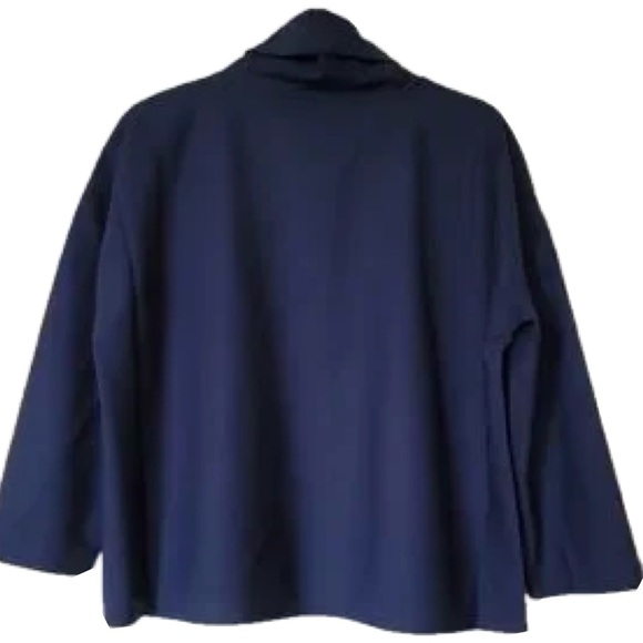 Club Monaco NWT Navy Blue Funnel Neck Sleeves Blouse Top Size XS Modern - Picture 2 of 4